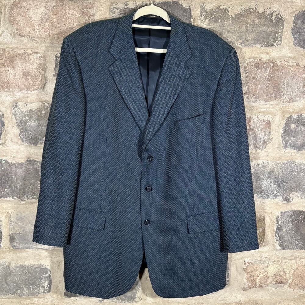 VTG Givenchy Monsieur 3 Button‎ Houndstooth Blazer Blue Gray Corpcore Office